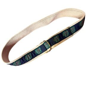Leather Man Womens Woven Turtle Print Belt Size S Brass Buckle Preppy Coastal